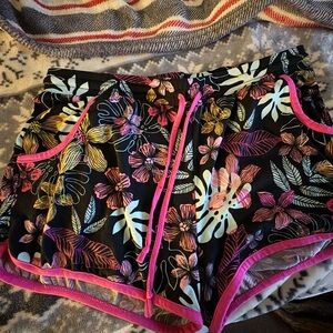 No Boundaries Black Floral Shorts with Pink Accents SIZE M